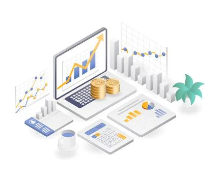Data analysis of business development and earnings Stock Illustration