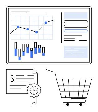 Data analysis, business growth, e-commerce, market trends, financial planning Stock Illustration