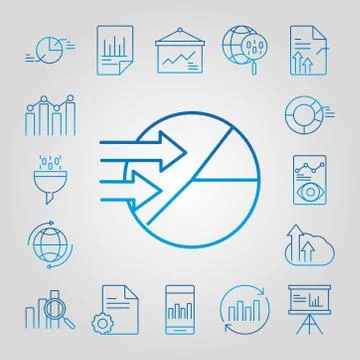 Data analysis, business strategy and investment, gradient blue icons set イラスト素材