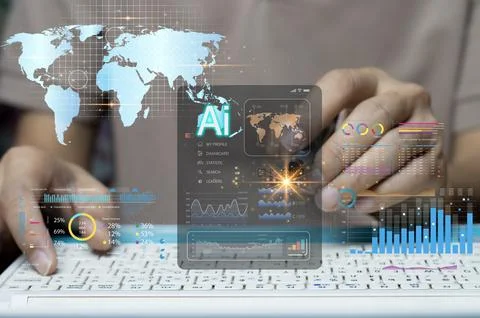 Data Analysis Businessman Working with Data Chart with AI Robot Showing the.. Stock Photos