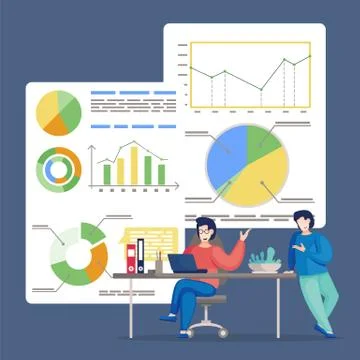 Data analysis of busy people in the office, colleagues communicating during the 스톡 일러스트