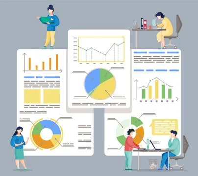 Data analysis of busy people in the office, colleagues communicating during the 스톡 일러스트