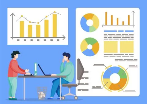 Data analysis of busy people in the office, colleagues communicating during the 스톡 일러스트