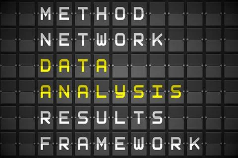 Data analysis buzzwords on black mechanical board 库存插图