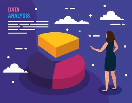 Data analysis cake chart and woman vector design Stock Illustration