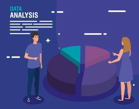 Data analysis cake chart woman and man vector design Stock Illustration