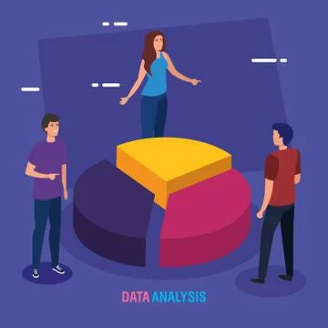 Data analysis cake chart woman and men vector design Stock Illustration