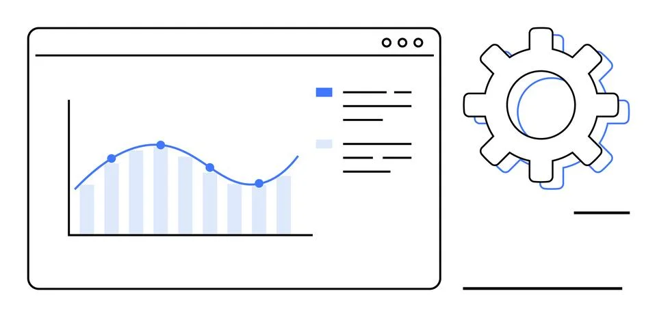Data Analysis Chart with Gear Icon Representing Optimization and Technical Ilustración de archivo