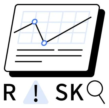 Data Analysis Chart with Magnifying Glass and Risk Warning Symbol, Concept .. Stock-Illustration