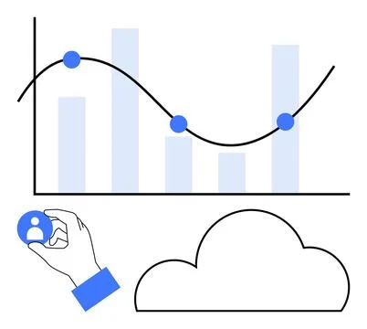 Data Analysis with Cloud Computing Concept Featuring Graphs and User Selection Stock Illustration