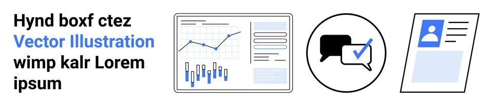 Data Analysis, Communication Icon, and User Profile on White Background Illustrazione stock