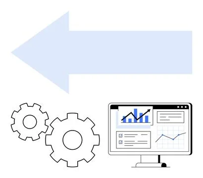 Data Analysis on Computer with Graphs and Charts, Gears Representing Proces.. Stock Illustration