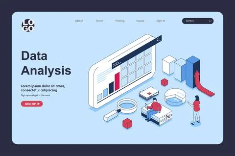 Data analysis concept in 3d isometric design for landing page template. Peo.. Stock Illustration