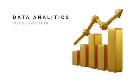 Data analysis concept banner. Growing bars graphic with rising arrow. Digital Stock Illustration