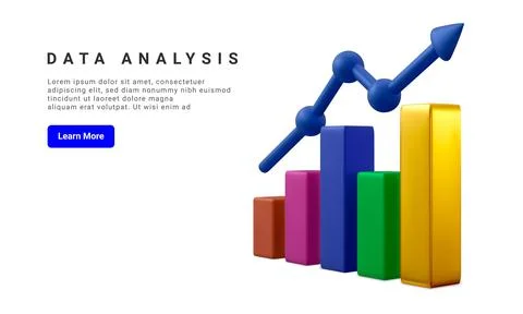 Data analysis concept banner. Growing bars graphic with rising arrow. Digital Stock-Illustration