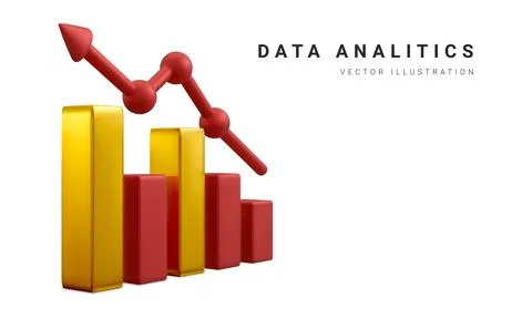 Data analysis concept banner. Growing bars graphic with rising arrow. Digital Illustrazione stock