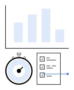 Data Analysis Concept with Bar Chart, Stopwatch, and Checklist for Efficien.. Stock Illustration