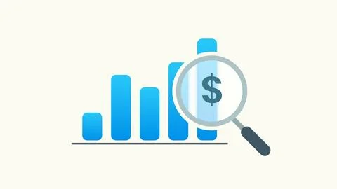 Data Analysis Concept with Bar Chart and Search Magnifier Illustration Stock Illustration