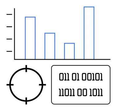 Data Analysis Concept with Binary Code, Bar Graph and Targeting Symbol for Stock Illustration
