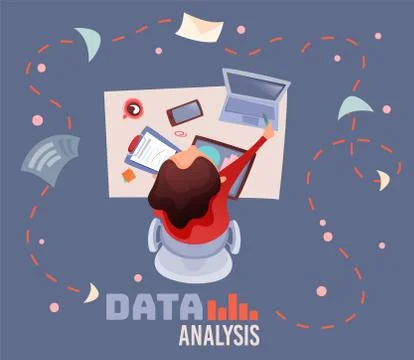 Data analysis concept, business person working with laptop at table, topview Stock Illustration