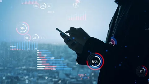 Data analysis concept. Business strategy. Mobile communication. Stock Footage 152610474