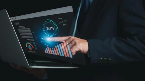 Data analysis concept. businessman analyze and visualize complex informatio.. Stockfoto's