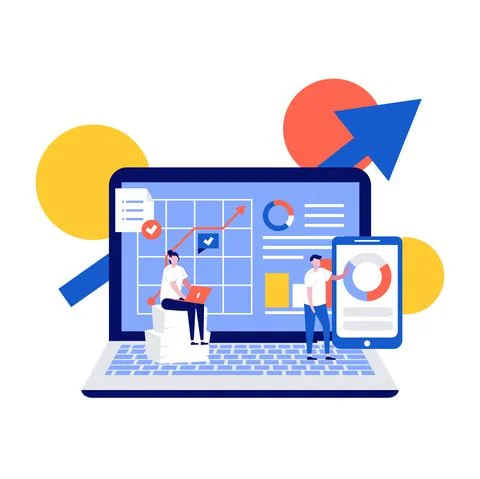 Data analysis concept with characters. Modern vector illustration in flat sty Illustrazione stock