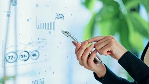 Data analysis concept. Financial technology. Mobile app. Stock Footage 149279454