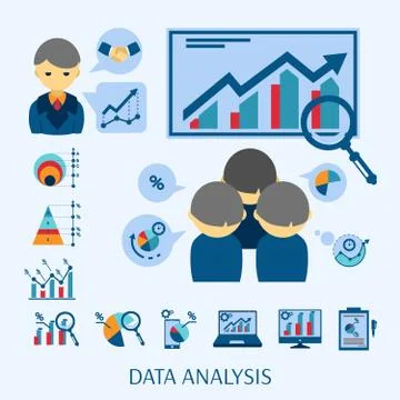 Data analysis concept flat icons composition Stock Illustration