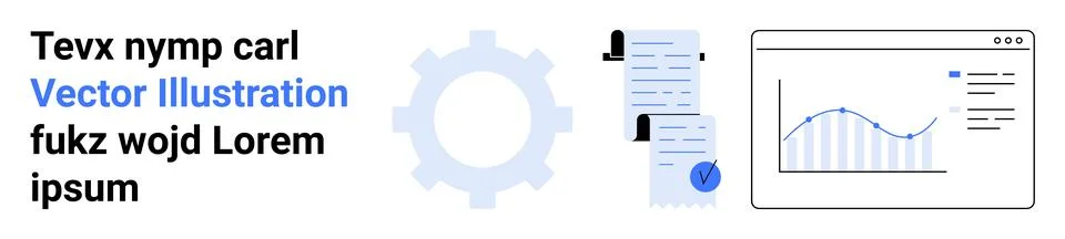 Data Analysis Concept with Gear Icon, Documents, and Graph Representation Stock Illustration