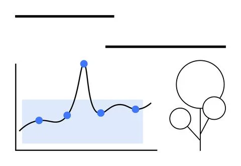 Data Analysis Concept with Line Graph and Abstract Tree Symbols Illustrazione stock