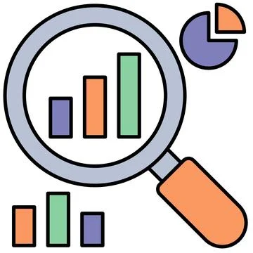 Data analysis concept with magnifying glass focusing on business charts Illustrazione stock