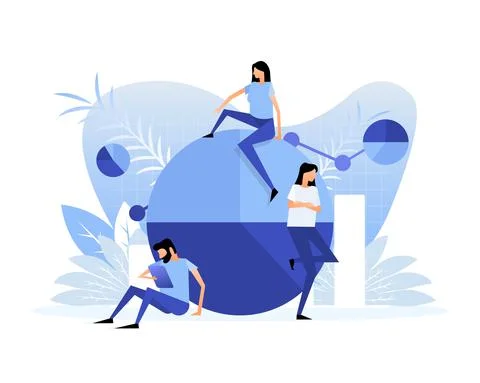 Data analysis concept people. 3d vector icon. Financial audit. Chart concept 스톡 일러스트