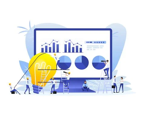 Data analysis concept people. 3d vector icon. Financial audit. Chart concept Illustrazione stock