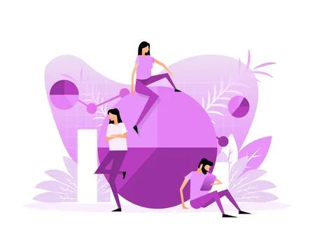 Data analysis concept people. 3d vector icon. Financial audit. Chart concept Иллюстрация