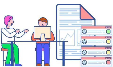 Data analysis concept. People analyzing growth charts. Business data researching Illustrazione stock