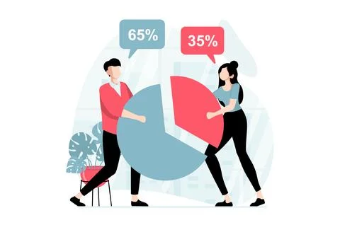 Data analysis concept with people scene in flat design. Man and woman studyin Stock Illustration