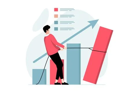 Data analysis concept with people scene in flat design. Man studying data and Stock Illustration