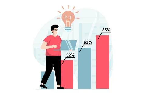 Data analysis concept with people scene in flat design. Man studying datum at Stock Illustration