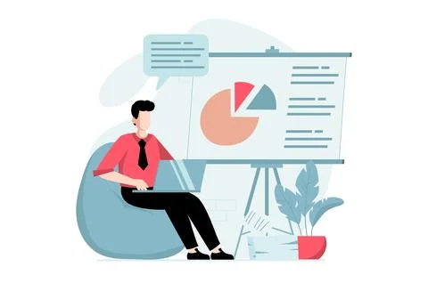 Data analysis concept with people scene in flat design. Man studying datum at Stock Illustration