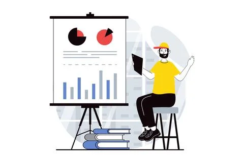 Data analysis concept with people scene in flat design for web. Man consultan Stock Illustration