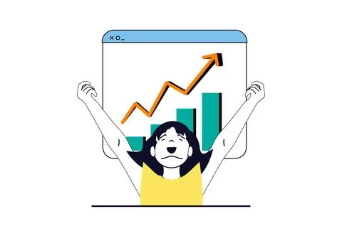 Data analysis concept with people scene in flat web design. Woman making fi.. Stock Illustration