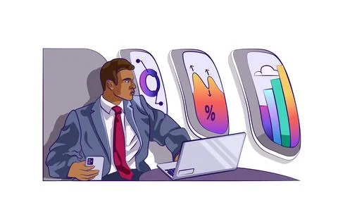 Data analysis concept with people scene in flat cartoon design for web. Man i Stock Illustration