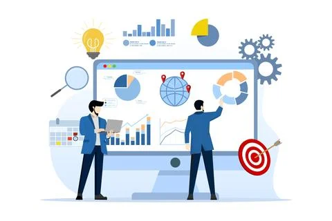 Data analysis concept, research or analysis graphs and chart diagrams. Stock Illustration