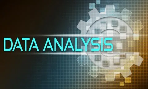 Data analysis concept text on the mechanism of gears. Technology background Stock Illustration