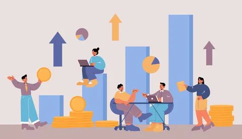 Data analysis concept with tiny business analysts Stock Illustration