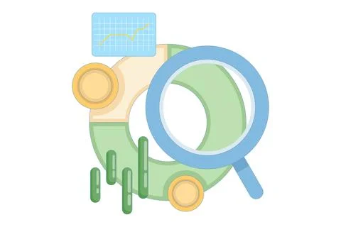 Data analysis concepts. Data analysis and monitoring on reporting dashboards. Stock Illustration