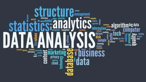 Data analysis - content analytics technology concept. Word cloud. Illustrazione stock