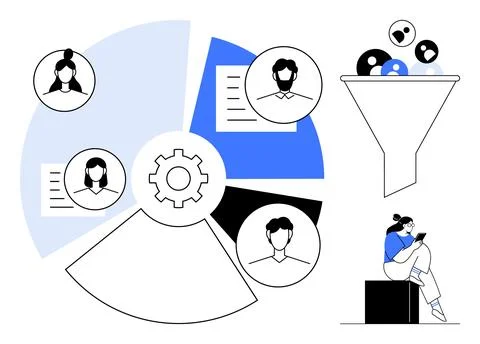 Data Analysis with Customer Profiles, Funnel Chart and User Engagement 스톡 일러스트