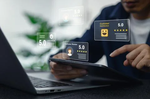 Data Analysis of Customer Reviews and Satisfaction Ratings Online Stock Photos